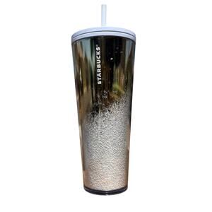 Starbucks Holiday 2019 Silver Glitter Mirror Metallic Snow‎ Tumbler Cup 24oz